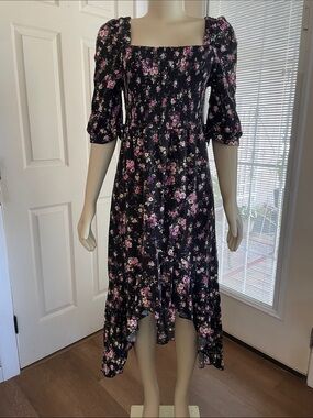 Melrose and Market Black Floral Smocked High-Low Dress